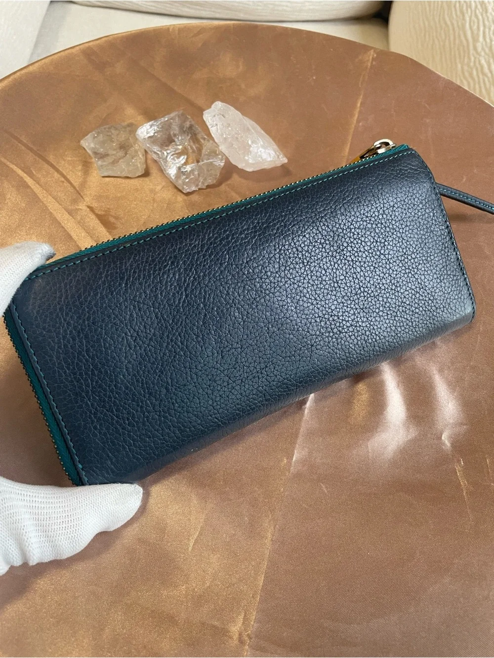 Chloé Tri-Color Leather Continental Wallet — Teal, Navy & Burgundy